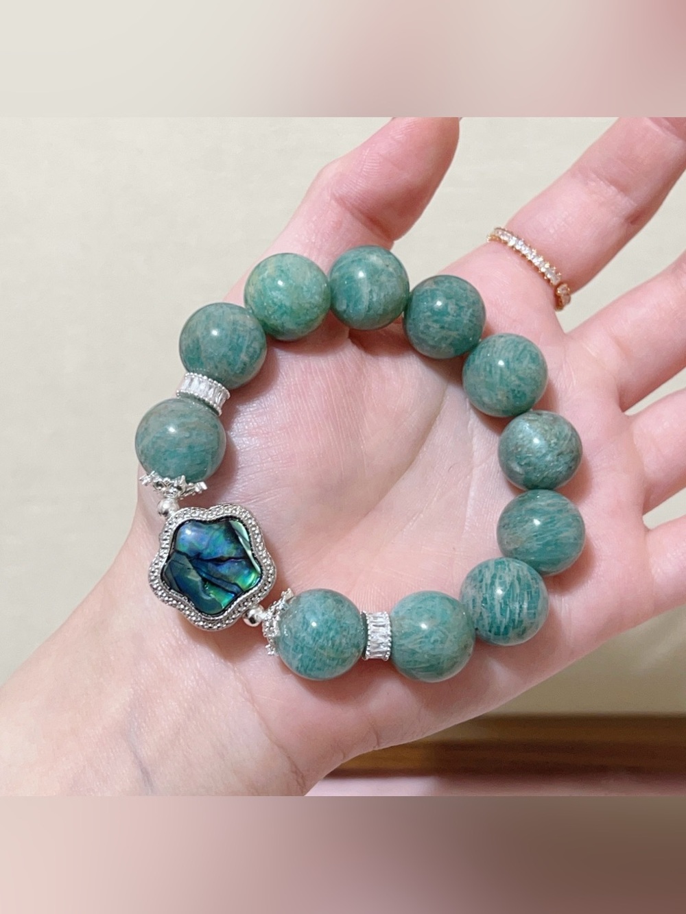 Handmade Amazonite Bracelet | Real Abalone Shell Star Charm | 15mm large Beaded